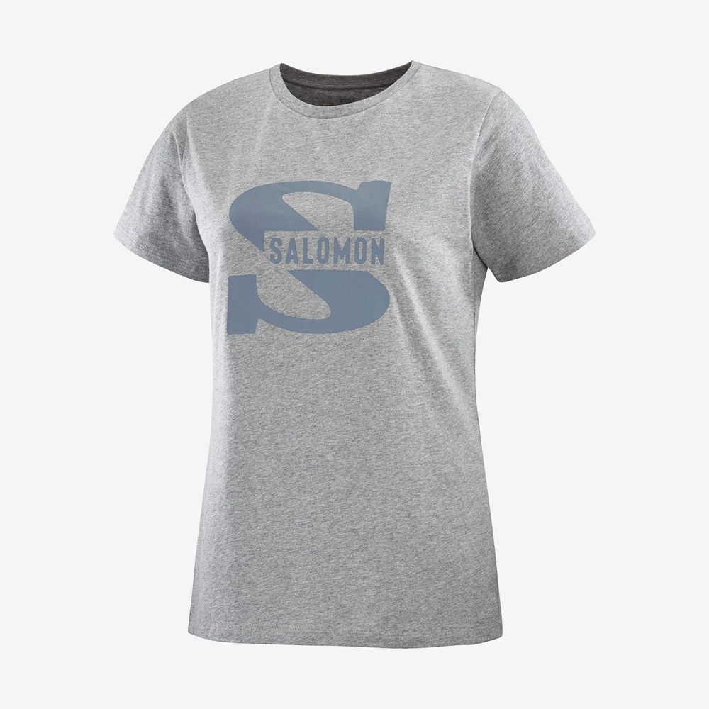 SALOMON OUTLIFE BIG LOGO Philippines - Women's Tee Shirts - Mid Grey | 036175-RUN